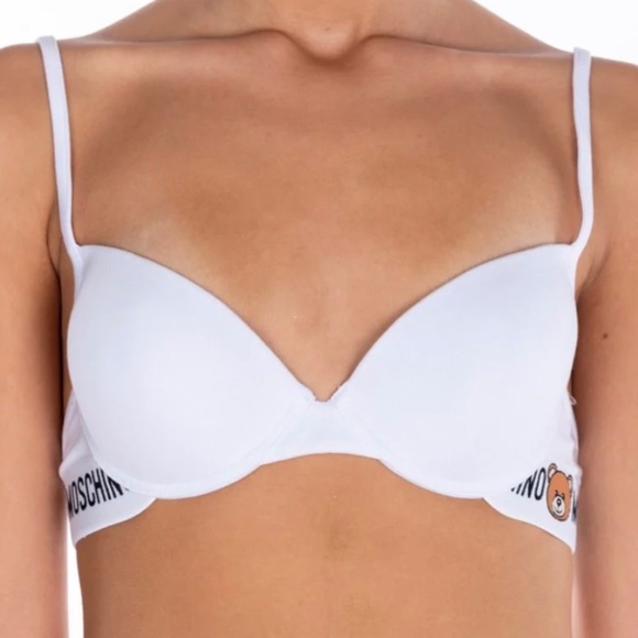 MOSCHINO WHITE TEDDY BRA.size 34S (US). white with logo.